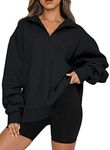 BLENCOT Women Half Zip Oversized Sweatshirts Long Sleeve Solid Color Drop Shoulder Fleece Workout Pullover Black S