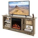 Tangkula 58” Fireplace TV Stand, Home Entertainment Center with 18” 1500W Electric Fireplace, with Remote & Adjustable Brightness, Corner Media Console Table for up to 65” TVs