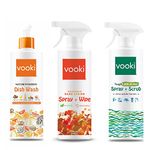 Vooki Nature Powered Natural Dish Wash Gel, Ecofriendly Hard Stains Spray and Tough Lime Scale Stain Descaler Remover Spray, 500 Ml Each - (Combo Pack of 3)