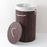 Kuber Industries 73 Ltr Round Bamboo Laundry Basket For Clothes With Lid | Used/Washing Clothes Bag & Laundry Box - Dark Brown