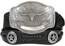 Belts.com Men's State Of Texas Longhorn And Star Western Embossed Leather Belt 40 Black