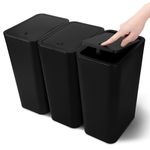 JOTOM 3 Pack Trash Can with Pop-Up Lid Bathroom Bin Kitchen Bin Push Button Plastic Slim Garbage Bin Wastebasket for Kitchen Bedroom Office Living Room Cabinet Sink (Black)