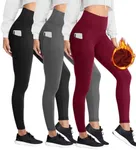 HIGHDAYS 3 Pack Women's Fleece Lined Leggings with Pockets - High Waist Winter Thermal Warm Workout Running Yoga Pants, Black/Gray/Burgundy, Extra Plus Size