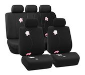 FH Group Universal Fit Full Set Floral Embroidery Design Car Seat Cover, (Black) (FH-FB053115, Airbag Compatible and Split Bench, Fit Most Car, Truck, SUV, or Van)