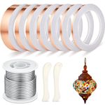 Innconee 10 Pcs Stained Glass Supplies Set Include 1 lb Spool 60/40 Solder for Stained Glass 7 Sizes x 22 Yards Copper Foil Tape 1/8" Dia Stained Glass Solder Copper Foil Tape for Stained Glass Craft