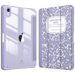 Fintie Hybrid Slim Case for iPad Mini 6 2021 (8.3 Inch) - [Built-in Pencil Holder] Shockproof Cover Clear Transparent Back Shell, Auto Wake/Sleep for iPad Mini 6th Generation, Composition Book Lilac