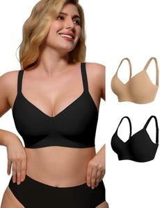 As Fairy Wireless Push Up Comfort Bra for Women with Soft Support 2 Pack Seamless Everyday Bras (Dark Skin+Black) 40C