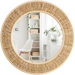 Barnyard Designs Rattan Bathroom Mirror – Rustic Farmhouse Style Handmade Wicker Rattan Frame - Boho Mirror for Nursery Wall Décor (25.5", Round)