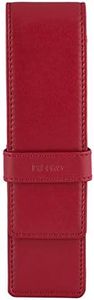 DiLoro Leather Double Pen Case Pencil Pouch Holder for Two Fountain Ballpoint Rollerball Pens and Pencils (Red)