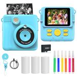 Kids Camera for Girls Boys, Kids Instant Print Camera Toy, 1080P HD Kids Digital Camera with Photo Paper, 6 Colour Pens 32GB SD Card, Birthday Gifts for 3 4 5 6 7 8 9 10 11 12+ Year Old Girl, Blue