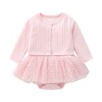 Xumplo Newborn Baby Girl Tutu Dress and Cardigan Set 2Pcs Infant Girl Sleeveless Pink Dress and Long Sleeve Top Clothe Set 0-3 Months