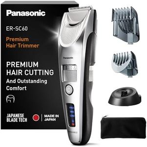 Panasonic ER-SC60-S803 Haarschneider für Männer, tragbarer, kabelloser, wasserdichter Trimmer, fortschrittliche Klingen, 39 Längen, 2 Aufsätze, kabellos & kabelgebunden, Ladestation, Silber