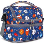 FlowFly Double Decker Cooler Insulated Lunch Bag Large Tote for Boys, Girls, Men, Women, with Adjustable Strap,Football