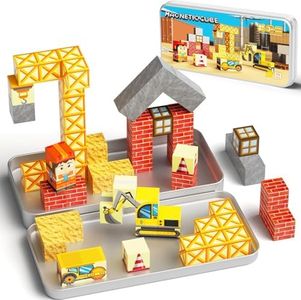 Magnetic Blocks, Travel Toy Magnet Building Blocks for Toddlers, Portable Iron Box as Building Base Magnetic Blocks 35 PCS, STEM Educational Magnet Toys Gift for Ages 3+ Year Kids (Engineer)