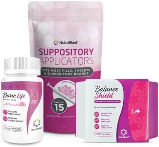 NutraBlast Boric Acid Vaginal Suppositories 600mg (30 Count) Bundle with Disposable Vaginal Applicators (15-Pack) and Balance Shield Panty Liners (180mm, 20-Pack)