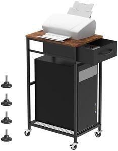 Computer Tower Stand Mobile Printer Cart on Wheels 2 Tier Rolling CPU Stand with Storage Drawer Wood PC Tower Holder Stand for Home Office, Industiral Brown and Black