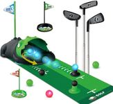 TERRAMUS Upgraded Kids Toy Golf Set with Dinosaur Automatic Golf Returner, Led Light Up Night Golf Balls, 3 Clubs, Putting Mat, 3-8 Toddler Mini Golf Games, Indoor Outdoor Sports Toys for Boys Girls