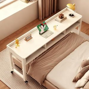 Quvex Over The Bed Table with Wheels & Drawers, 33.4" H Over Bed Table with Baffles, Rolling Over The Bed Desk, Portable Mobile Laptop Cart Computer Desk for Bedroom, Study, Office, King Size Beds
