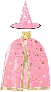 Deolven Sombrero de Brujo de Halloween, Infantil Capa de Halloween con Sombrero de Mago para Niños Niña Disfraz de Cosplay Fiesta Rosa
