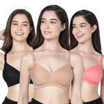 Kalyani Cherry Full Coverage Lightly Padded Everyday Bra, Black,Camel,Coral_34B (Pack of 3)