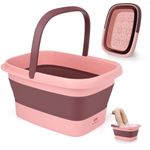 Foot Spa, Foot Bath with Massager, Collapsible Pedicure Bowl with Carry Handle, 8+56 Massage Set Foot Soaking Bucket, Pink