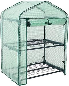 Sunnydaze Outdoor Portable 2-Tier Mini Greenhouse with Roll-up Zippered Door and Steel Wire Shelves - Green