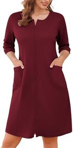 Ekouaer Zip Up Robes for Women Waffle Bathrobe House Dress Lightweight Knee Length Robe S-XXL, Red