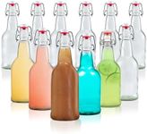 Crutello 16 Ounce Clear Glass Flip Top Beer Bottles for Brewing - Beer, Kombucha, Soda, Juice - 12 Pack Glass Bottle for Fermentation, Storage, Drinking - A Family-Owned American Brand