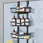 UUlioyer Hanging Shower Caddy, Over Door Shower Shelf 3 Tier, Shower Storage No Drill for Shampoo and Shower Gel, Black