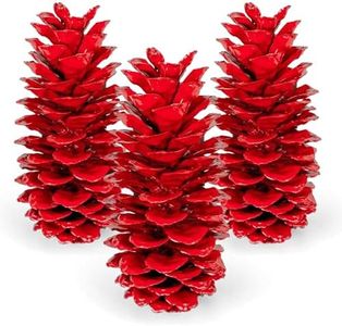 GS Foliage Large Pine Cones for Crafts, 9–12 Inch Red Painted Sugar Pinecones, Set of 3 Large Decorative Pine Cones for Vase Filler, Holiday Décor, Rustic Table Centerpieces, DIY Wreaths – Red Painted