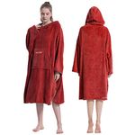 Changing Bath Robe-Surfing Poncho Towel Bathrobe with Hood for Beach,Swimming,Home Red