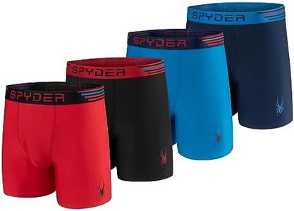 Spyder Mens Boxer Briefs 4 Pack Poly Spandex Performance Boxer Briefs Underwear/Bonded Hem Boxer Briefs (Red/Navy/Black/Blue, Large)