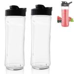 Brev-Ille Blender Bottles Only, Blender Cups Spare Bottle Blender Smoothie Bottle Cups Replacement Sports Bottle Cups for Oster Models BLSTPB and BLSTP2 20 oz Blow Molded Bottles with Lid Set (2PCS)