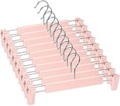 Lamitocs Pack of 10 Skirt Hangers with Strong Non-Slip Adjustable Clips Hooks, Space-Saving Trouser Hangers for Hanging Trousers, Socks, Skirts, Coats, Pink