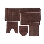 Bathroom Rug Mat, 5-Piece Set Memory Foam, Extra Soft Non-Slip Back (Brown)