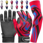 Exxact Sports Youth Batting Gloves with Arm Sleeve - Baseball Batting Gloves Youth Boys, Softball Batting Gloves for Women (Youth L/XL, Red Tattoo)