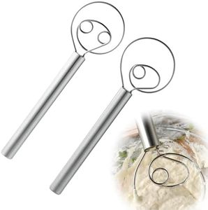 2PCS Danish Dough Whisk Set Stainless Steel Large Bread Dough Egg Whisk Hand Mixer Baking Tools Danish Dough Hook 12 Inch Bread Making Tools for Cake Cookie Dessert Bread Pizza Pastry Food Biscuits