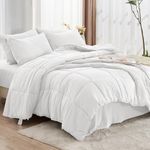JOLLYVOGUE Queen Comforter Set 7 Pieces - White Bed in a Bag Ultra-Soft - Goose Down Alternative - Premium 1800 Series with Comforter, Sheets, Shams & Pillowcases