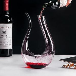 Wine Decanter - 100% Lead-Free U Shaped Crystal Glass Wine Carafe Hand-Blown Red Wine Decanter Carafe 1.5L