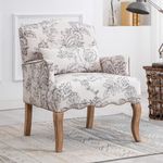 chairus Linen Single Sofa Chair Retro Printed Upholstered Armchair for Living Room Modern Occasional Longue Chair with Wood Legs (Beige)