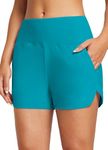 BALEAF Swim Shorts Womens Tummy Control High Waisted Swimming Board Shorts with Pockets Liner Quick Dry 3'' UPF 50+ Blue L