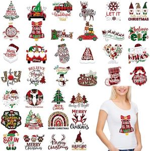 36 Sheets Christmas Iron on Transfers for T-Shirt Christmas Vinyl Iron on Patch Santa Claus Heat Transfer Vinyl Sticker Christmas HTV Iron on Transfer Fabric DIY Craft Supplies (elk, Tree, Snowman)