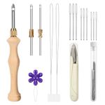 JSRQT Punch Needle Tool Set,Punch Needle Starter Kit,Adjustable Wooden Needle Punch,Rug Hooking Beginner Kit for Adults Beginner Embroidery