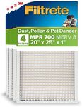 Filtrete 20x25x1 AC Furnace Air Filter, MERV 8, MPR 700, Tough on Pollen, Easy on Airflow, 3-Month Pleated 1-Inch Electrostatic Air Cleaning Filter, 4-Pack (Actual Size 19.880 x 25.563 x 0.8125 in )