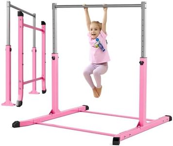 Mosebears Gymnastics Bar,Home Gymnastics Equipment for Kids Ages 3-15,Steady Steel Construction, Anti-Slip, Easy to Assemble, 3' to 5' Adjustable Height