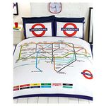 Underground London Undgerground Tube Duvet Cover and Pillowcases Bedding Bed Set- Single, White