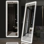 Biyatuos Full Length Floor Mirror with Lights 65"x22", Free Standing Mirror, Wall Mounted Hanging Mirror,Wall Mounted Hanging Mirror with Lights-Makeup Vanity Mirror& 3 Color Lighting(Black)