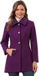 Allegra K Women's Turn-Down Collar Single Breasted Slant Pockets Swing Outwear Winter Coat Purple L