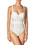 DKNY Women's Sheers Strapless Bodysuit Shapewear, Dark White, 34D