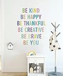 Colorful Inspirational Lettering Quote Wall Decal,Motivational Phrases Wall Stickers-Be Kind, Be Thankful,Positive Quote Word Sticker for Nursery Children Girls Room Classroom Playroom Kids Decoration